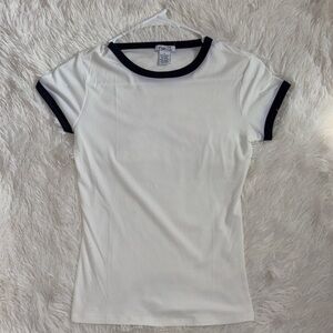 Rue21 White Short Sleeve Ringer Tee with Black Trim